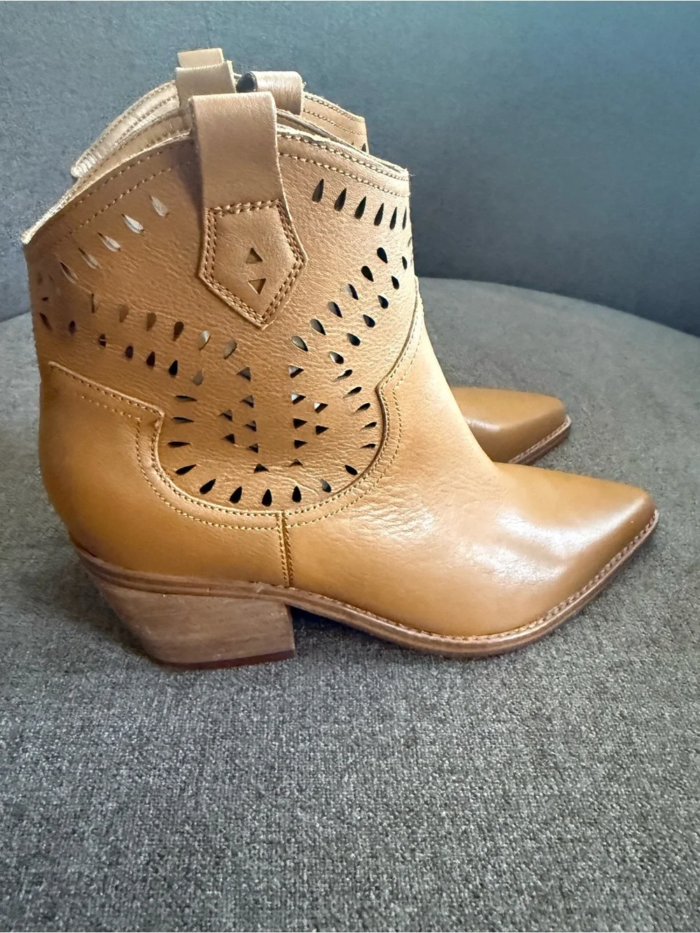 Marc Fisher Leather Cutout Ankle Booties in Tan